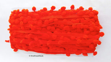 Deep Orange Pom Pom Fringe Trim, Pompom Trimming, Tassels